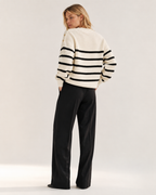 White Striped Oversized Crew Neck Knit Sweater