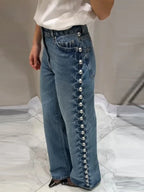 Wide-Leg Jeans with Pearl Side Detail