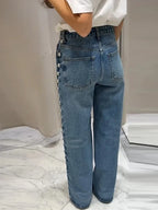 Wide-Leg Jeans with Pearl Side Detail