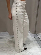 Wide-Leg Jeans with Pearl Side Detail