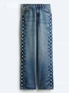 Wide-Leg Jeans with Pearl Side Detail