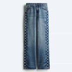 Wide-Leg Jeans with Pearl Side Detail