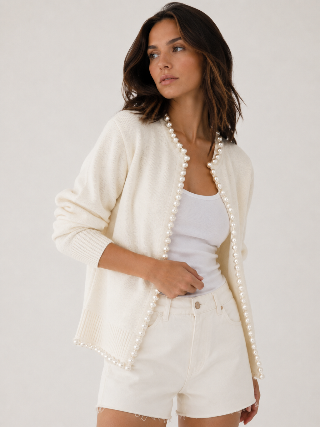 Women's Pearl Trim Knit Cardigan