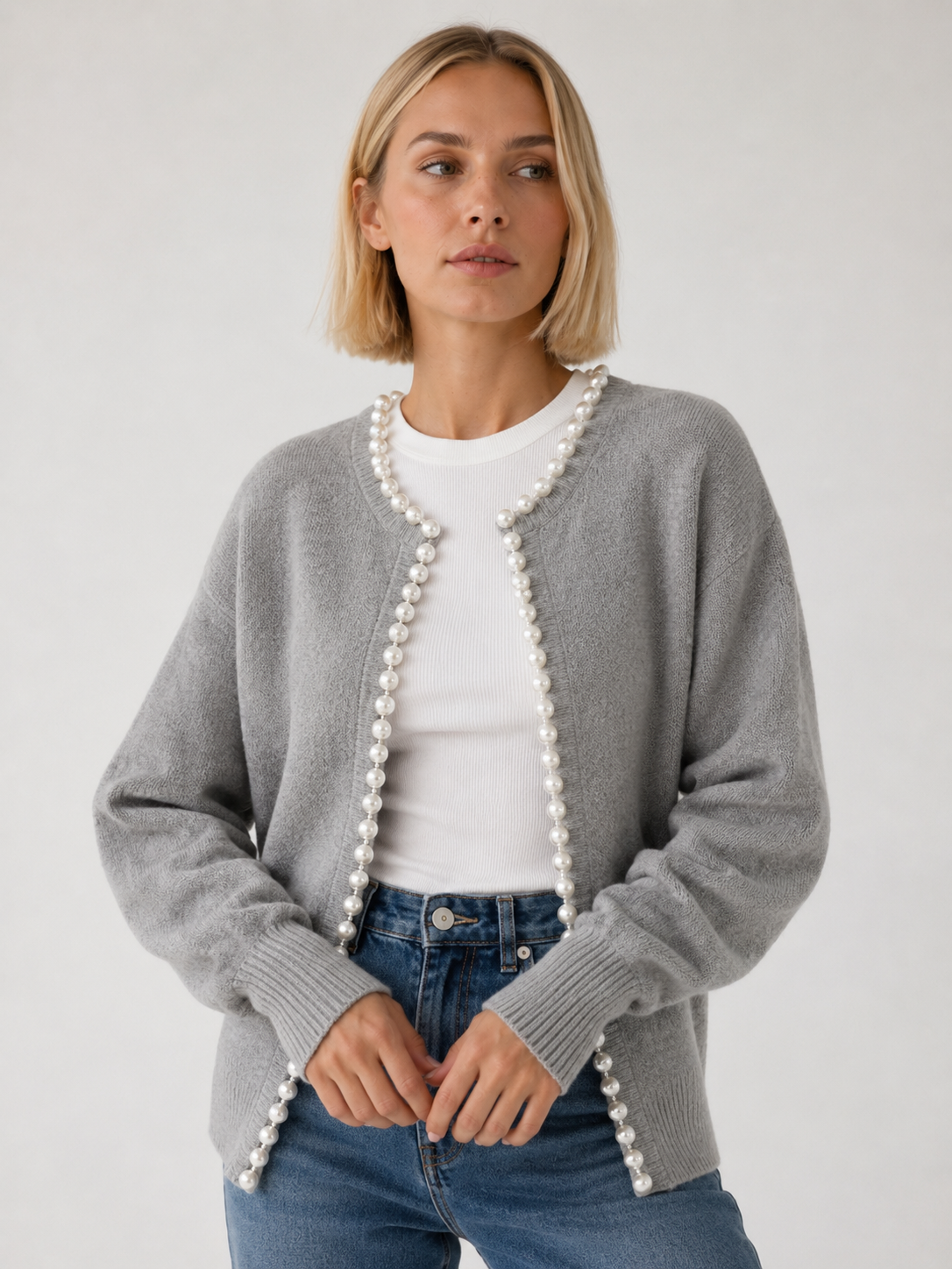 Women's Pearl Trim Knit Cardigan