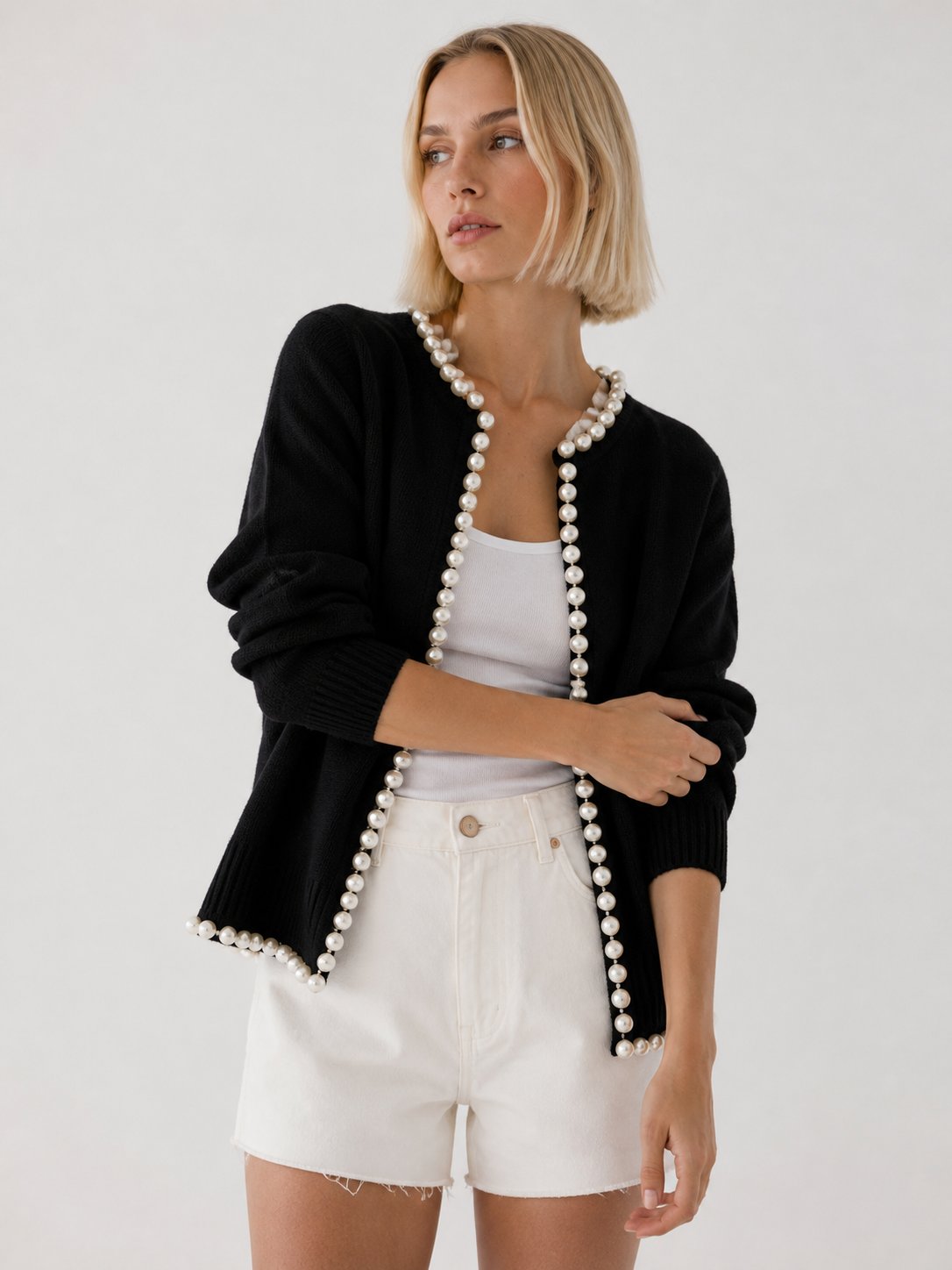 Women's Pearl Trim Knit Cardigan