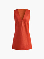 Women's V-Neck Sleeveless Linen Cotton Mini Dress