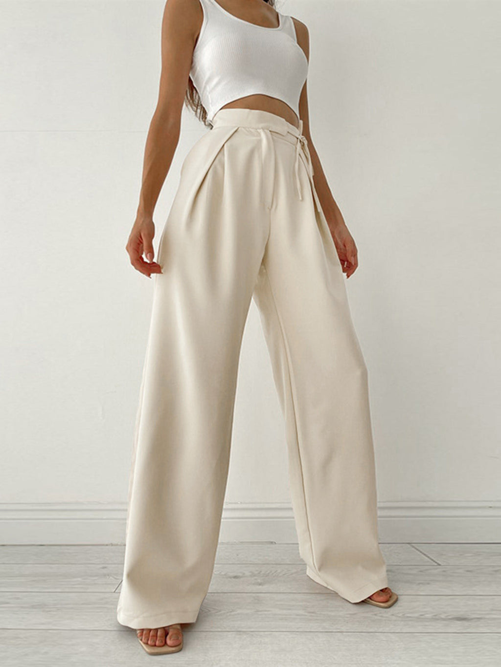 Women's Apricot Tie Waist Wide Leg Trousers