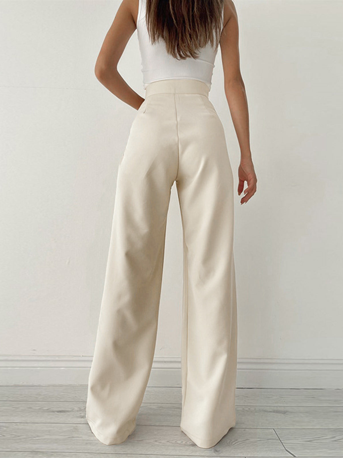 Women's Apricot Tie Waist Wide Leg Trousers