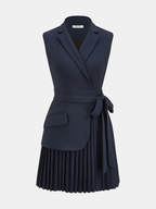 Women's Belted Pleated Blazer Mini Dress