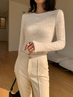 Women's Crew Neck Floral Hollow Knit Long Sleeve Top