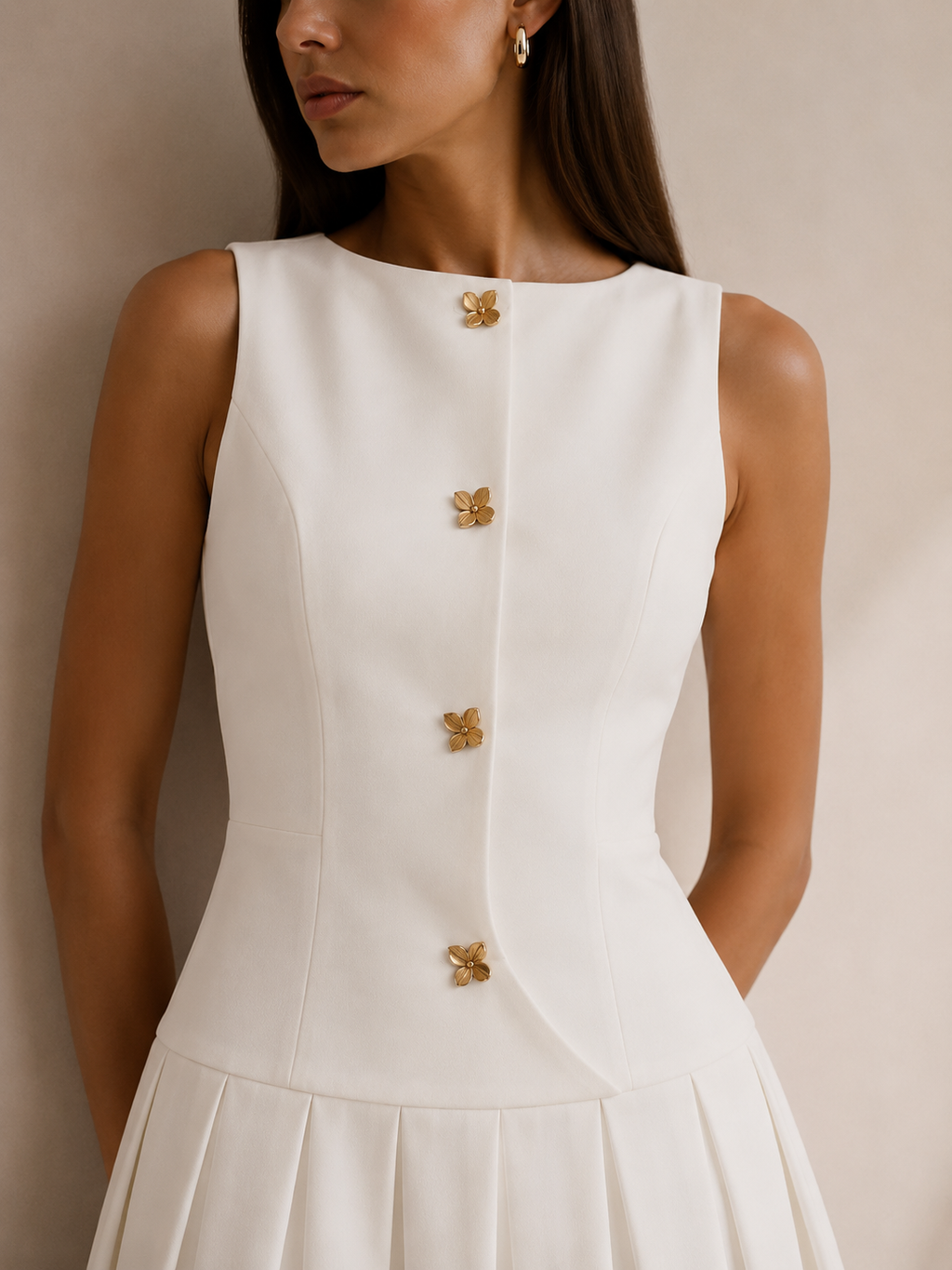 Women's Halter Button Front Pleated Midi Dress