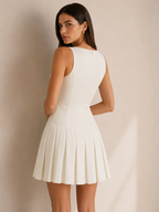 Women's Halter Button Front Pleated Midi Dress