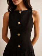 Women's Halter Button Front Pleated Midi Dress