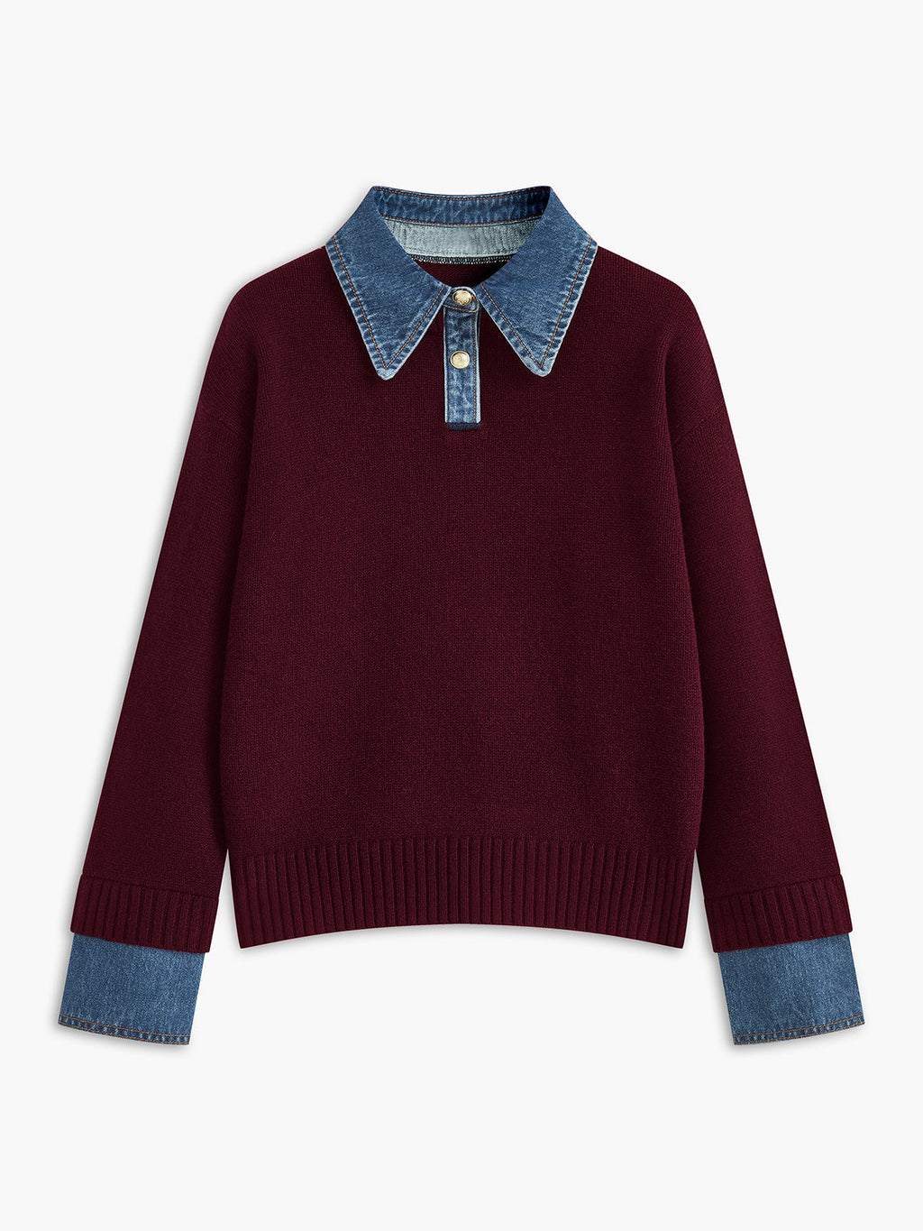 Women's Open Collar Long Sleeve Knit Sweater