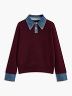 Women's Open Collar Long Sleeve Knit Sweater