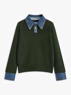 Women's Open Collar Long Sleeve Knit Sweater