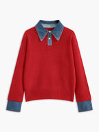 Women's Open Collar Long Sleeve Knit Sweater
