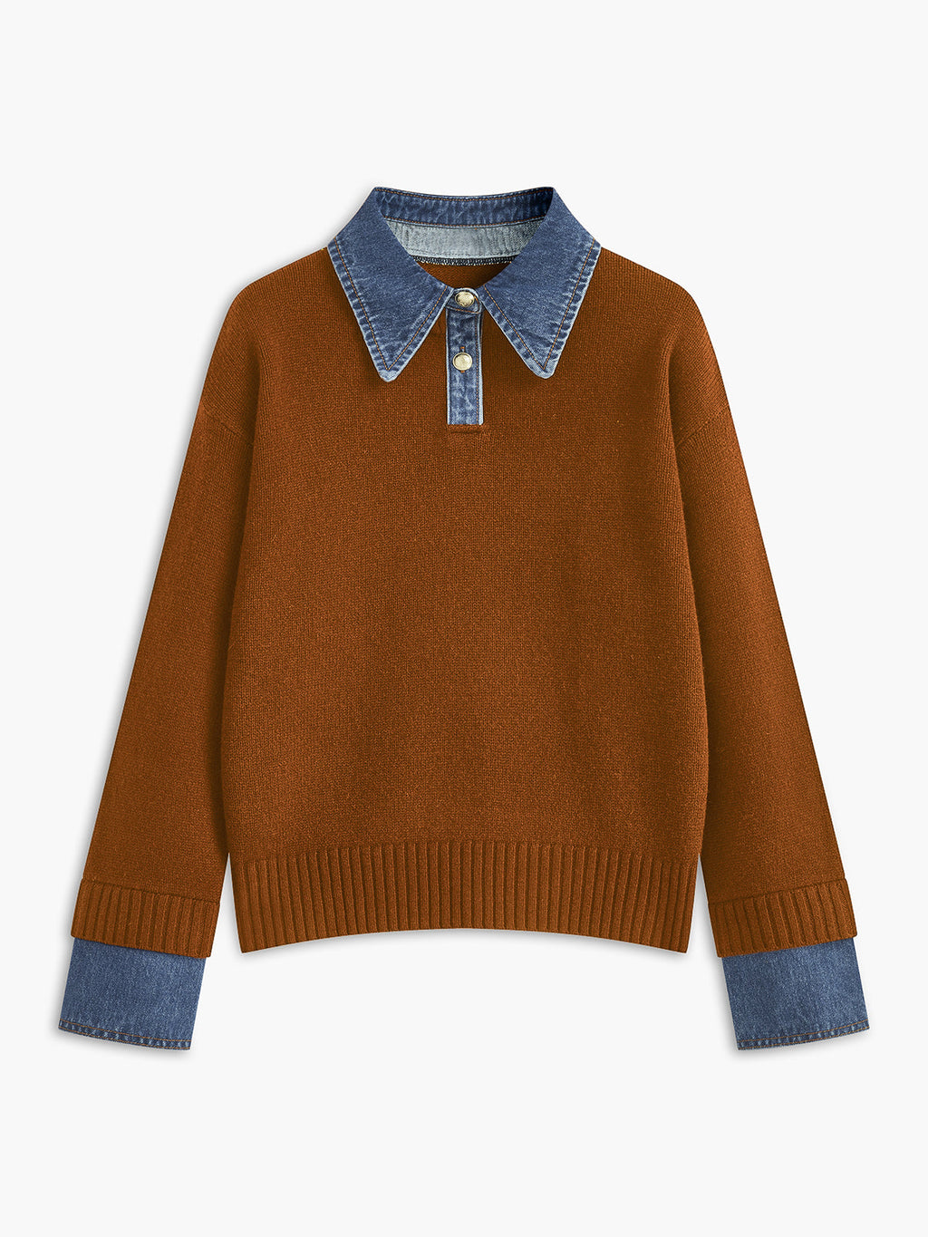 Women's Open Collar Long Sleeve Knit Sweater