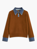 Women's Open Collar Long Sleeve Knit Sweater