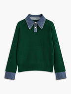 Women's Open Collar Long Sleeve Knit Sweater