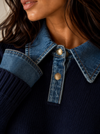 Women's Open Collar Long Sleeve Knit Sweater