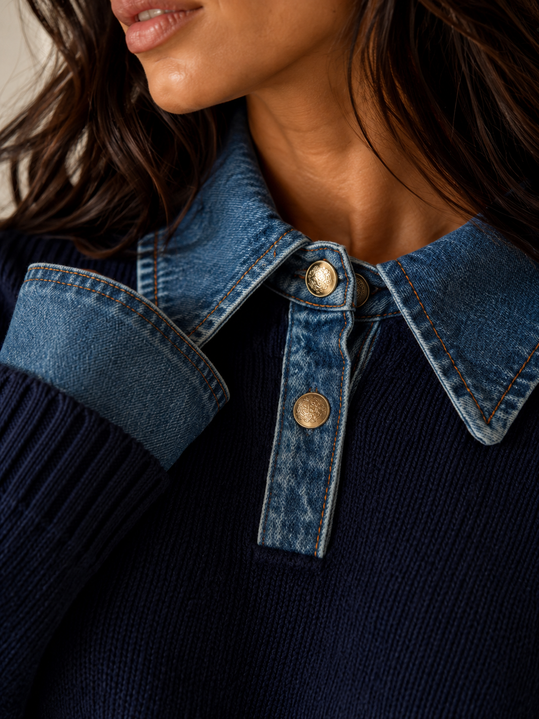 Women's Open Collar Long Sleeve Knit Sweater
