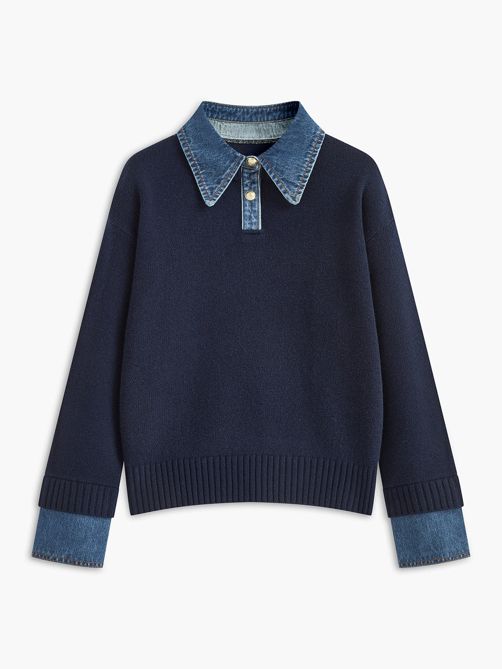 Women's Open Collar Long Sleeve Knit Sweater