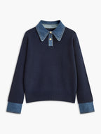Women's Open Collar Long Sleeve Knit Sweater