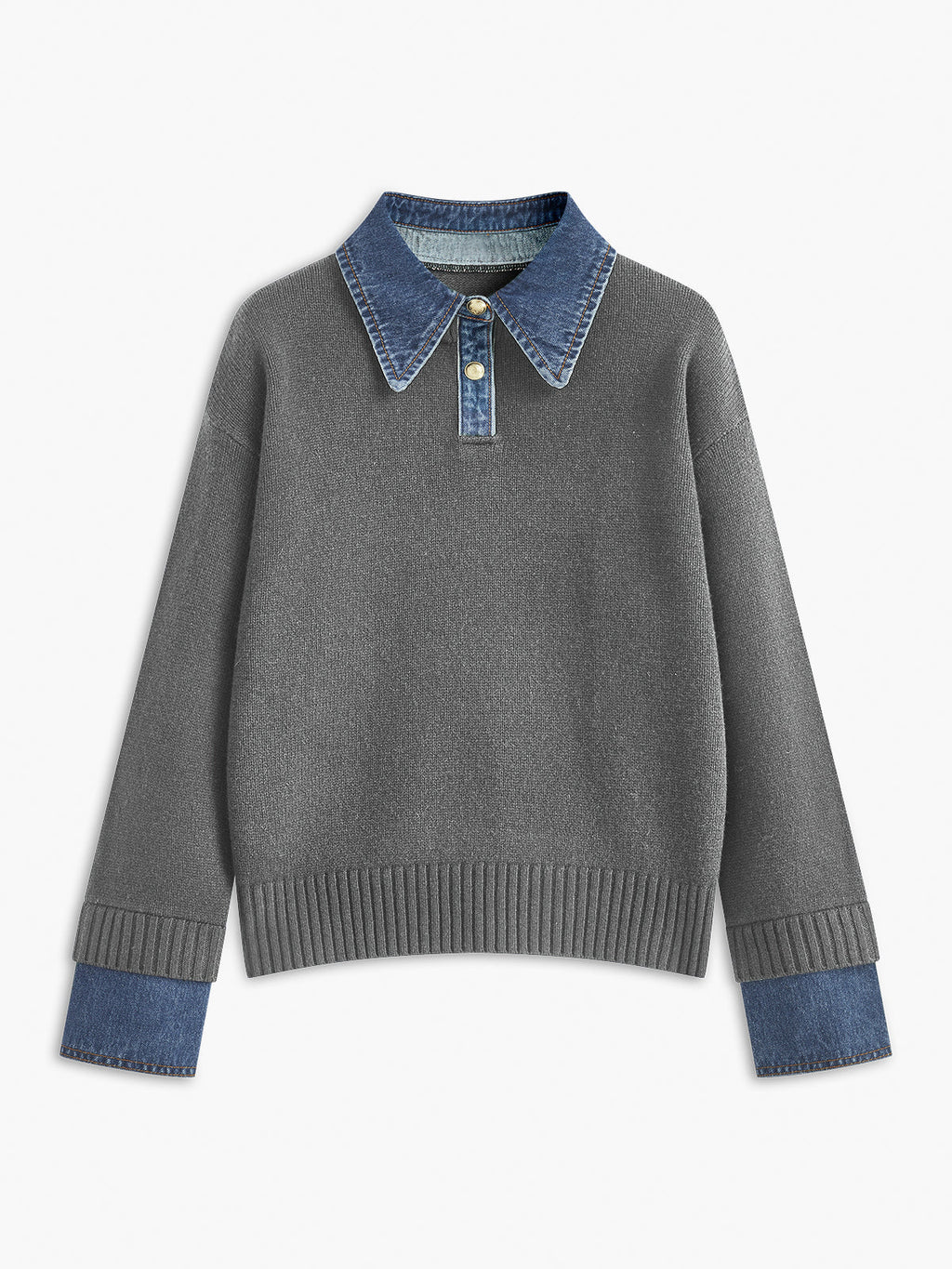 Women's Open Collar Long Sleeve Knit Sweater