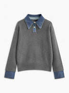 Women's Open Collar Long Sleeve Knit Sweater