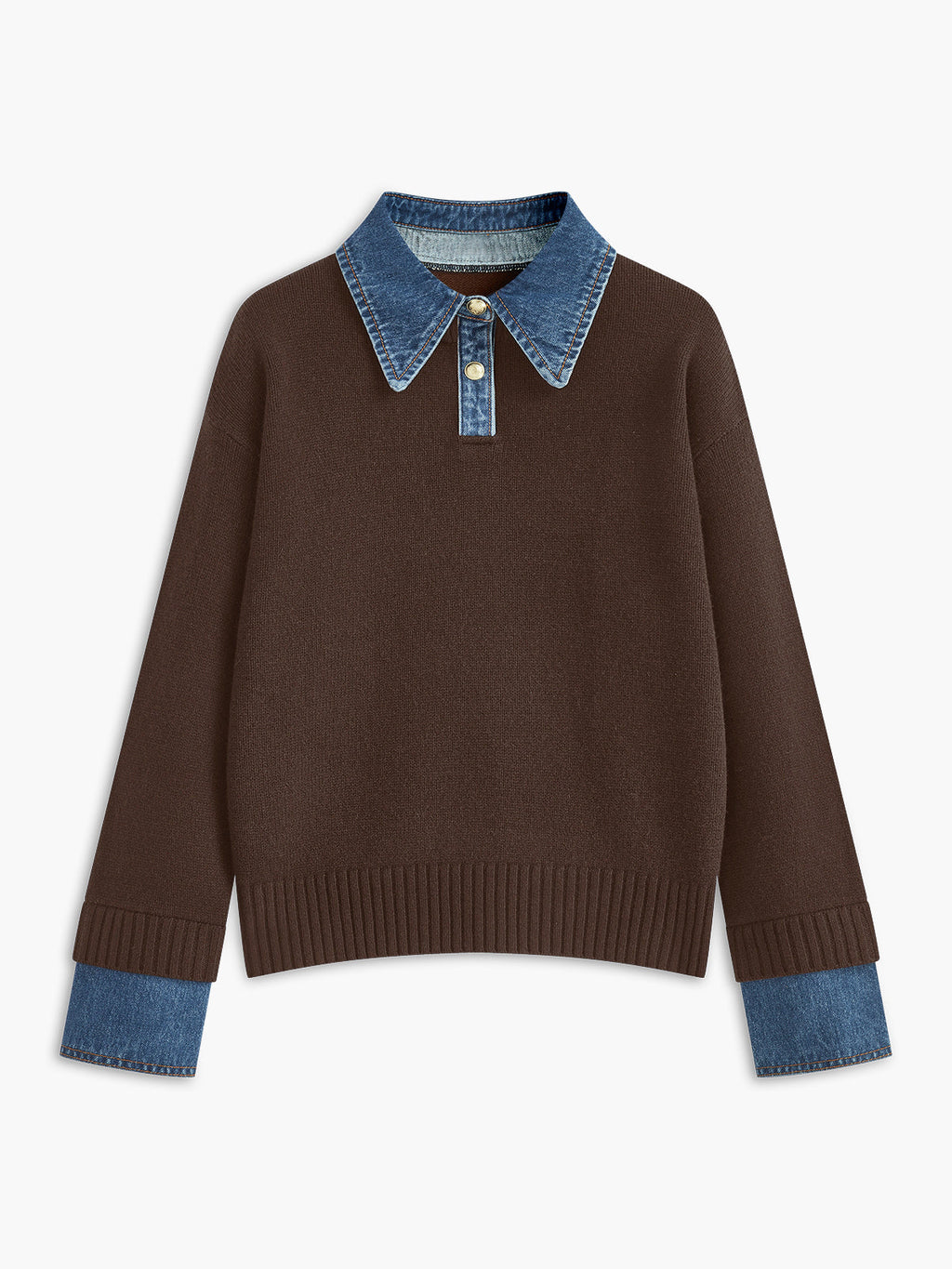 Women's Open Collar Long Sleeve Knit Sweater