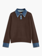 Women's Open Collar Long Sleeve Knit Sweater