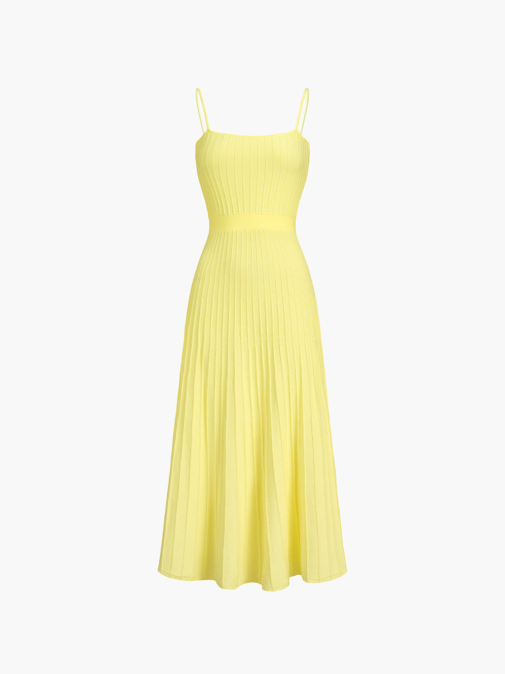 Yellow Sleeveless Ribbed Knit Midi Dress