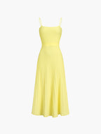 Yellow Sleeveless Ribbed Knit Midi Dress