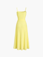 Yellow Sleeveless Ribbed Knit Midi Dress