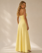 Yellow Sleeveless Ribbed Knit Midi Dress