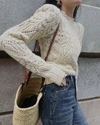 Off White Round Neck Cut Out Sweater