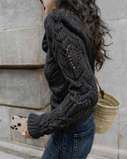 Black Round Neck Cut Out Sweater